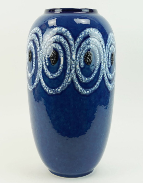 Image 1 of scheurich mid century ceramic VASE shades of blue white swirl pattern fat lava model no. 546-41