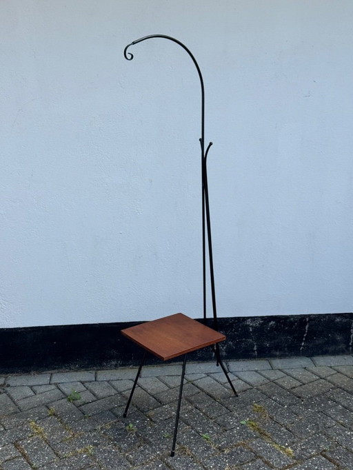 Porte-plantes vintage en métal et teck