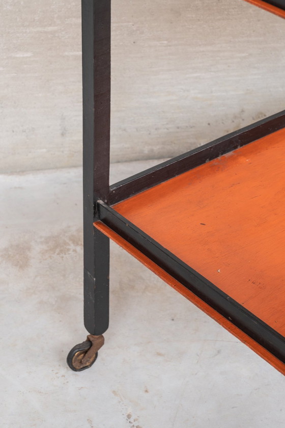 Image 1 of 1930s orange and black coffee cart