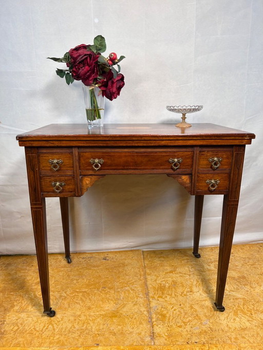 Antique Edwardian Rosewood Inlaid Desk / Transforming Games Table (1900–1910)  A Masterpiece of Dual-Function Design with Exquis