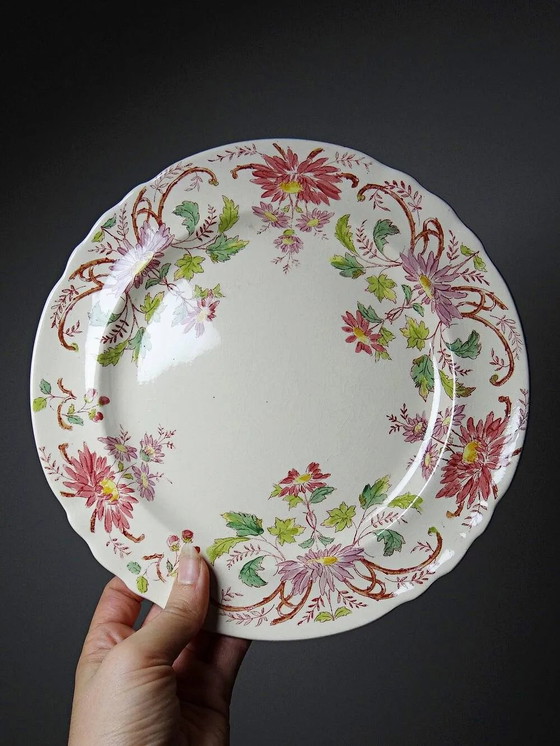 4 antieke dessertborden Longchamp Daisies aardewerk – Servies, Porselein, Art Nouveau (photo 11 of 17)