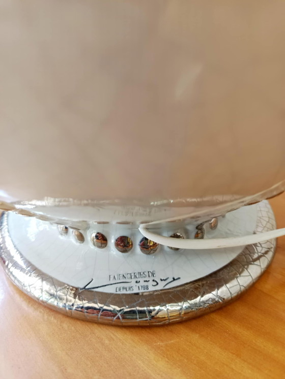 Image 1 of Lampada in terracotta Longwy con paralume blu Klein