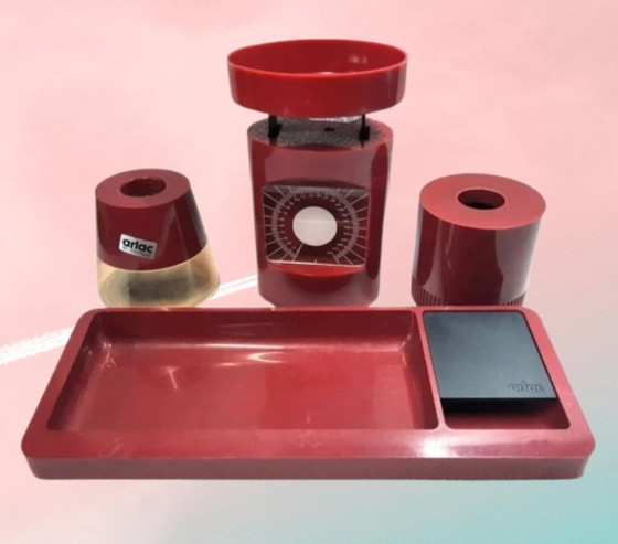 Image 1 of (W004) Set per l'elaborazione della posta da ufficio ARLAC vintage - Design retrò rosso bordeaux degli anni '70/'80