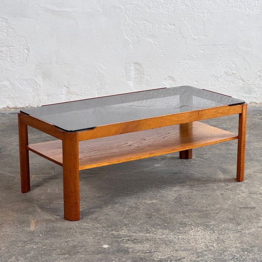 Mid-Century Modern Myers salontafel van teakhout en gerookt glas, 1960
