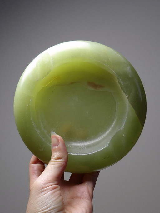 Gros cendrier en onyx vert rond vintage Italie années 50-60