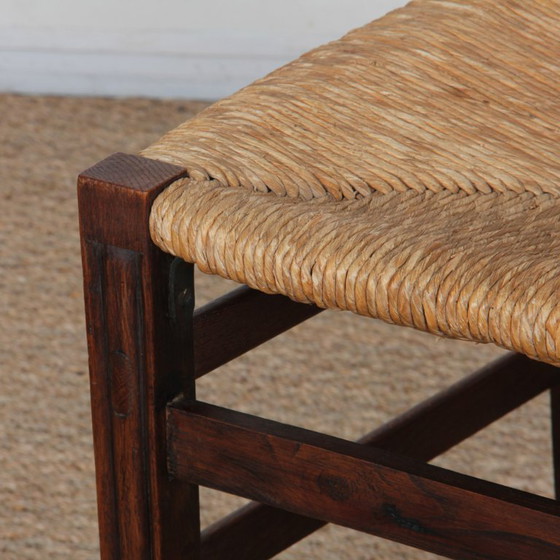 Image 1 of Set of 6 oak straw-seated chairs, French work, 1950