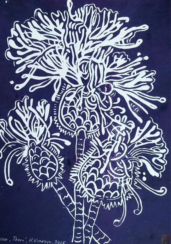 Image 1 of Blackthorn Linocut – A3 Botanical Art Print