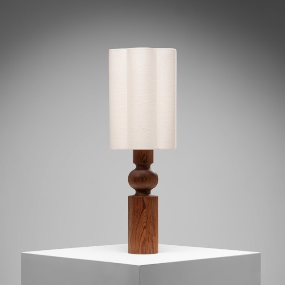 Grande Lampada da tavolo in pino di Uno & Östen Kristiansson per Luxus, Svezia, anni '70, Lampade da tavolo (foto 3 di 11)