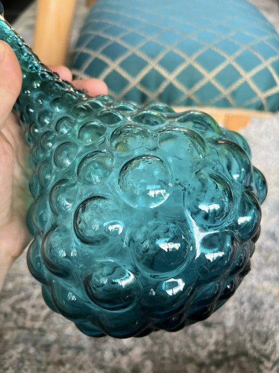 Vintage Empoli Genie Bottle Glass Carafe Blue Textured Hobnail Made in Italy – Vases (photo 3 of 8)