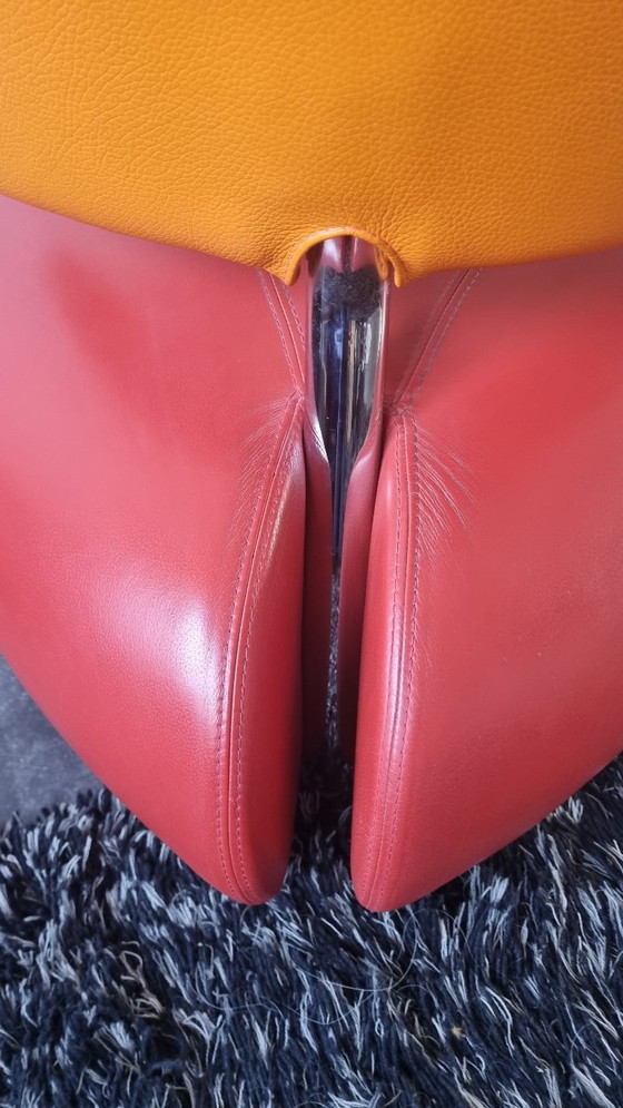 Image 1 of Leolux Palone en cuir rouge et orange doux