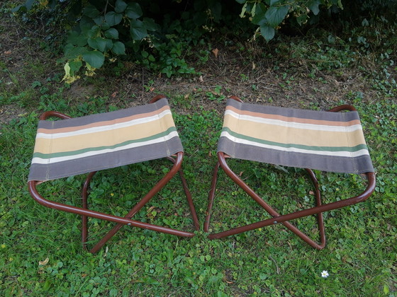 Image 1 of Set 70's Italiaanse buisframe campingkrukjes Grand Soleil, bruin