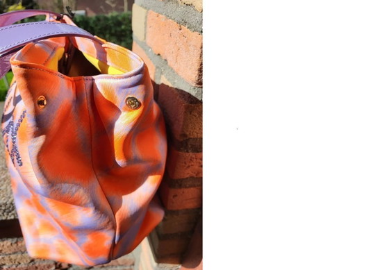 Image 1 of Cavalli Oranje Paarse Strass Handgemaakte Tote Bag