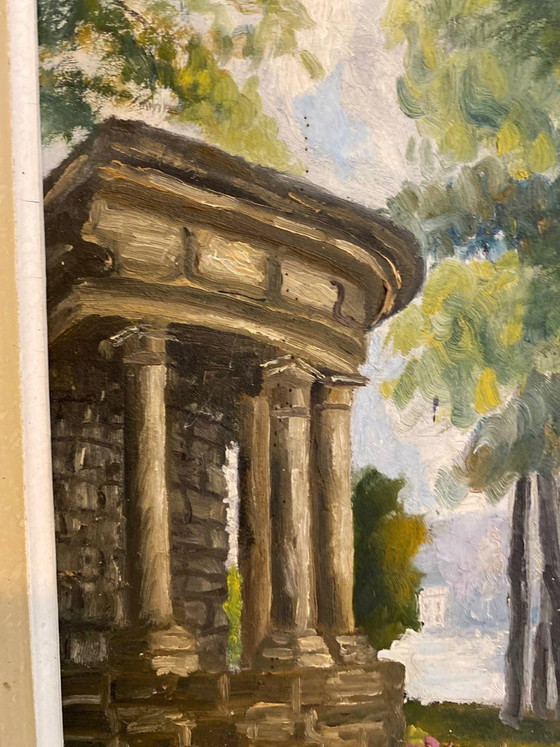 Oil on wood, Italianate park with columnar temple, circa , gilded frame, 47 x 37 cm – Paintings & Drawings (photo 5 of 8)