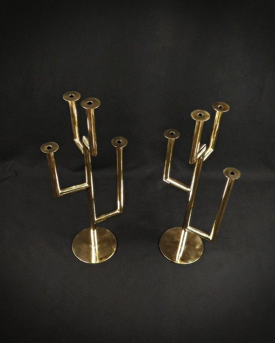 Image 1 of Paar Kandelaber Karl Hagenauer Wiener Werkstätte aus vergoldetem Messing 1930