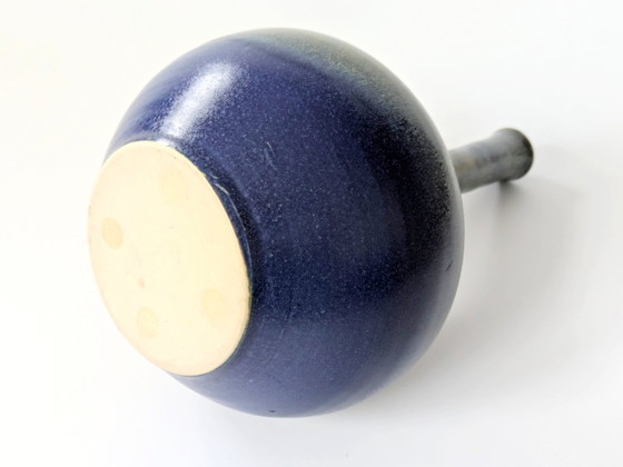 Image 1 of Vintage Seafoam Glaze Ceramic Vase, Balloon Form, Hare’s Fur Style, Midcentury Scandinavian Style