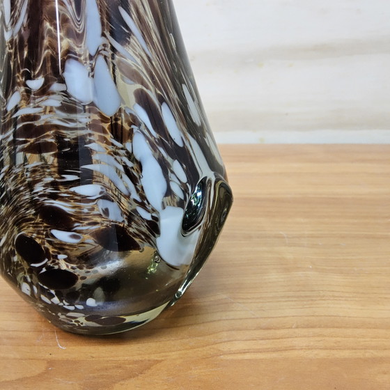 Image 1 of Vintage organic Murano glass vase, amber/white speckled Finger vase (pulled vase)