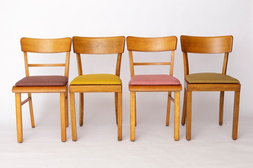 Set of 4 Vintage Frankfurter Chairs – 1960s/1970s German Mid Century Beechwood Dining Chairs, Restored & Upholstered