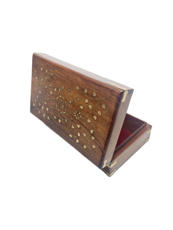 German Art Nouveau Box with Marquetry, 1900s, Decorative Objects, Textile, Wood, Brown (photo 11 of 15)