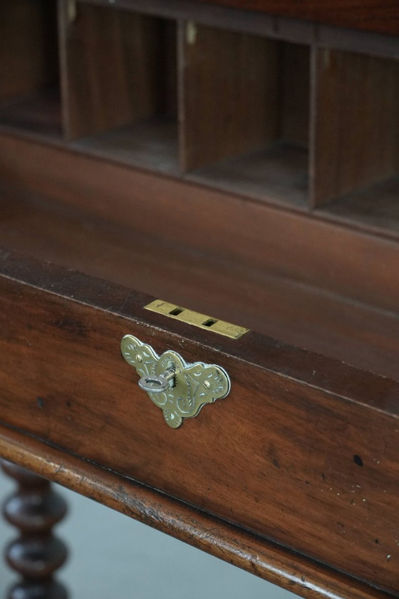 Image 1 of 19th century English antique oak wall desk/writing table on castors