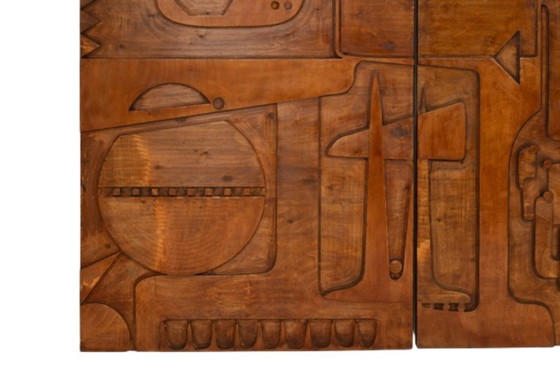 Image 1 of Sieg von Segonzac. Geschnitztes Holz-Triptychon. Zeitgenössisch.