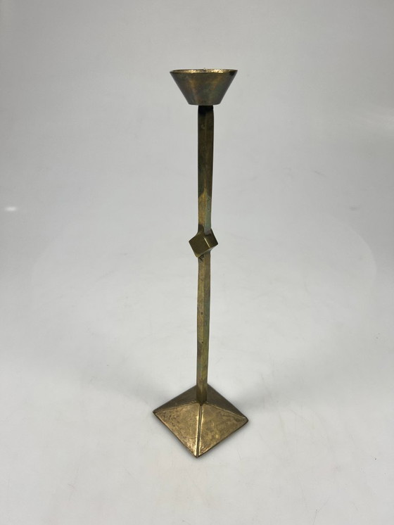 Image 1 of Vintage Zig Zag Candlesticks, Set of Two, Brass, Memphis Style, 1980s