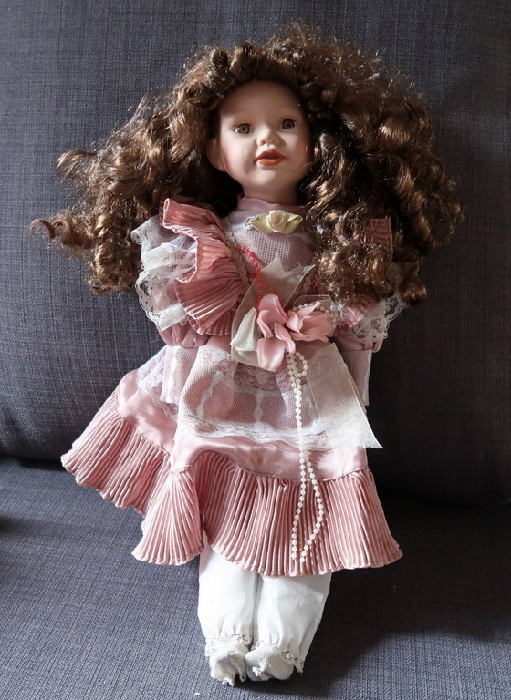 Image 1 of Incantevole bambola vintage in porcellana - 42 cm, XX secolo, graziosa in rosa - 2C01