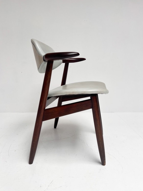 Image 1 of Silla de cuero gris con forma de cuerno de vaca, década de 1970.