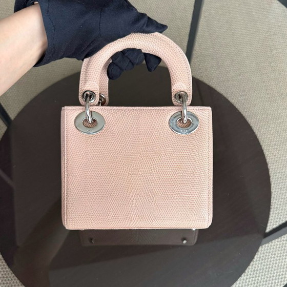 Image 1 of DIOR LADY MINI - EXOTIC LIZARD BEIGE COLOR SILVER HARDWARE