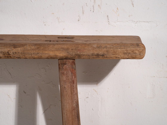 Antique Elm Wood Bench, China, circa 1900, Benches, Red, Rustic (photo 7 of 8)
