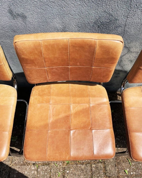 Image 1 of Rohrgestellstühle aus braunem Leder (4 Stück)