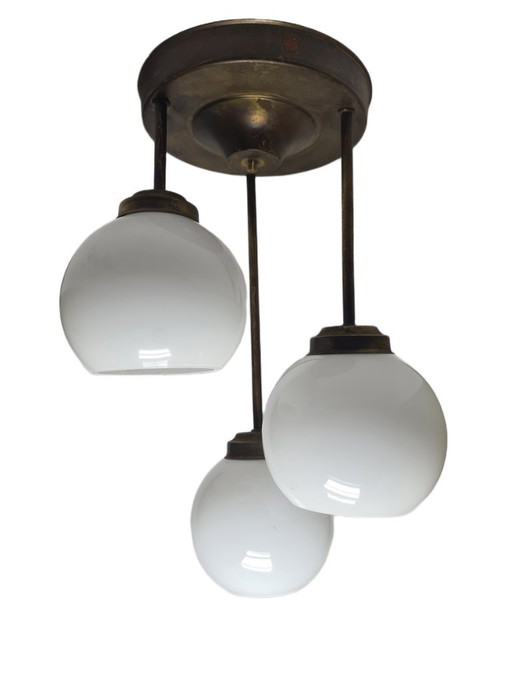 Lampadario in stile Art Déco, Polonia, anni '60 – kroonluchters, Glass, Metal