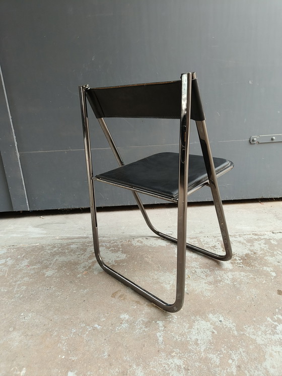 Image 1 of Zwart Lederen Vintage Jaren 70 "Tamara" Folding Chair by Arrben Italy