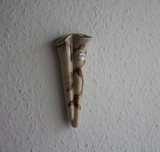 Narrow, elongated wall vase, Jasper ceramics, vintage 1960s