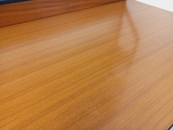 Image 1 of Italian modernist desk with built-in modular string bookcase in teak, metal and melamine from the 60s