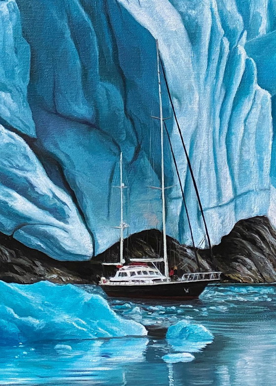 Original Oil Painting Ocean Landscape Ship At The Iceberg – Paintings & Drawings, Canvas (photo 6 of 7)