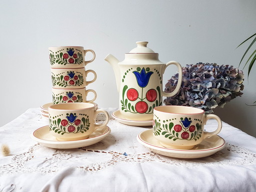 Kaffeeservice für 5 Personen aus Steingut im Vintage-Stil