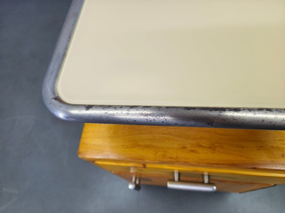 Image 1 of Bauhaus Chrome Tubular Nightstand with Glass Top, 1930s