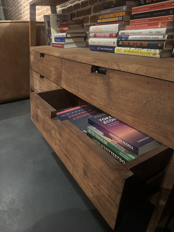 Image 1 of LOMBOK Sumatra brede boekenkastladder, gerecycled teakhout, bruin, 150 x 38 x 85 cm