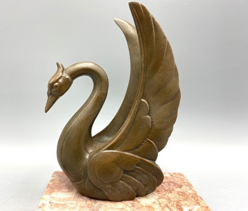 Art Deco Swan 1 bookend – statue on marble base – France ca. 1930