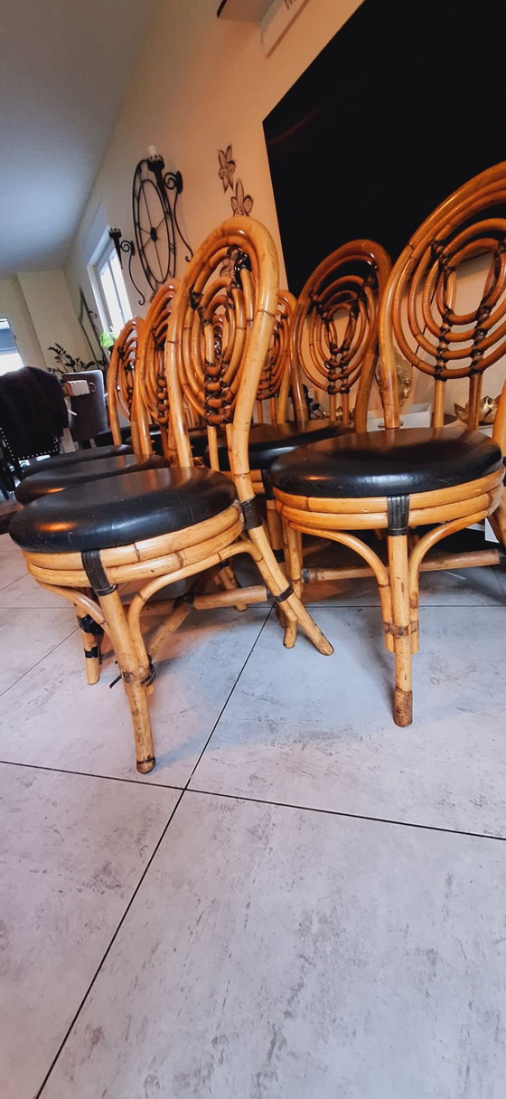 Set di 7 Sedie da pranzo vintage in rattan di Rausch Classics / Admacor Karlsruhe (anni '70) - Ottime (foto 2 di 7)