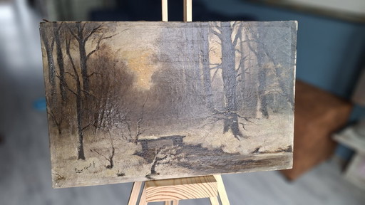 Louis Apol (style of) – Antique winter landscape in oil paint