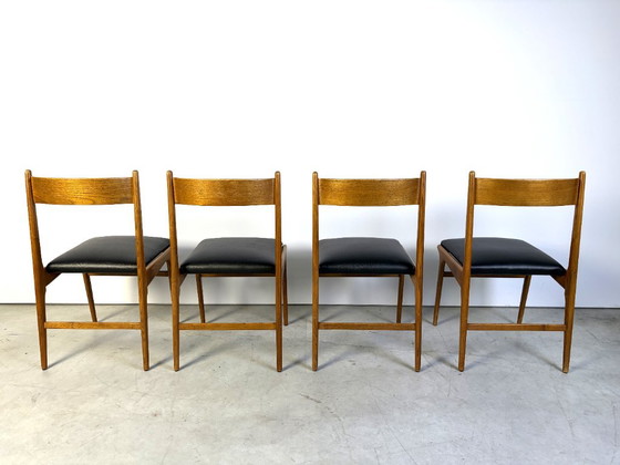 Sedie da pranzo italiane di metà secolo, anni '60, Legno, Pelle, Marrone, Mid Century Modern (foto 3 di 12)