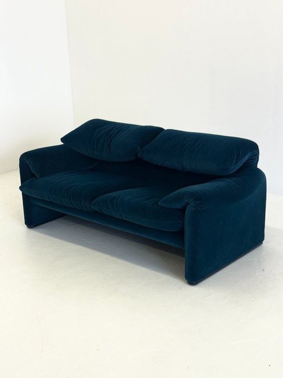 Image 1 of Divano 2 posti Cassina Maralunga a righe verde-blu di Vico Magistretti