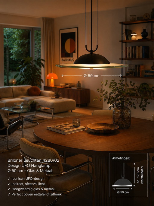 Briloner Leuchten 4280/02 – Design UFO Hanging Lamp – Ø 50 cm – Glass & Metal