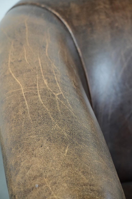 Image 1 of Vintage 2 zits bank gemaakt van cognac kleurig schapenleer in Engelse stijl