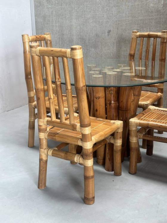 Ensemble de salle à manger bohème vintage en bambou – Salles à manger complètes, Bamboo, Glass (photo 4 of 12)