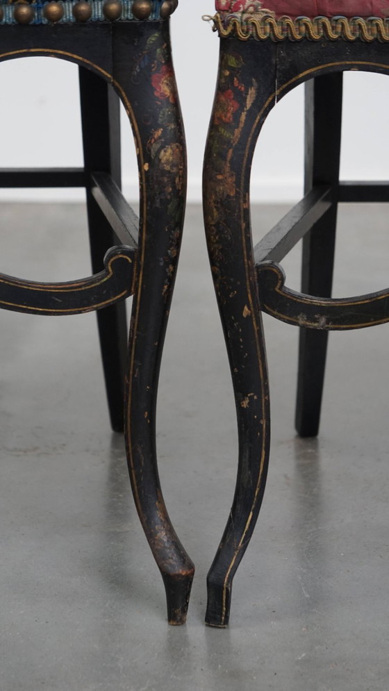 Image 1 of 4 x Antiek Frans Napoleon 3 stoeltje ingelegd met parelmoer