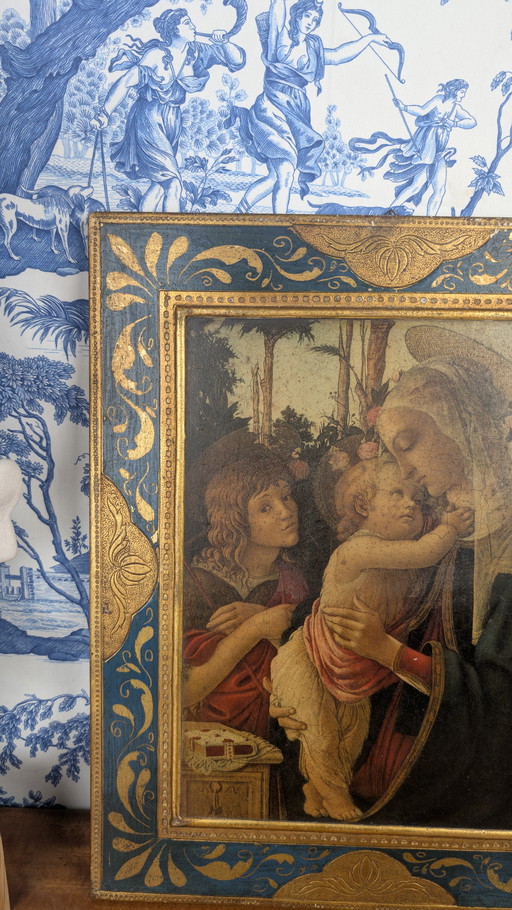 Groot Florentijns religieus icoon van de Maagd en het Kind door Botticelli jaren 50