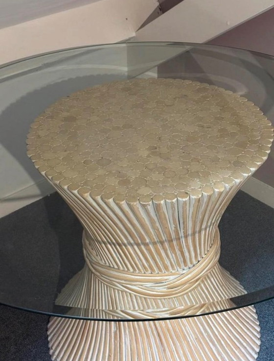 Image 1 of Tavolo retrò vintage in bambù con covone di grano McGuire America