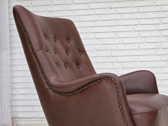 Image 1 of Anni '70, poltrona danese, rivestimento originale in pelle marrone.